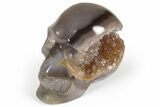 Polished Banded Agate Skull with Quartz Crystal Pocket #237006-2